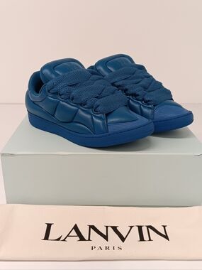 Lanvin Men's Curb XL Padded Leather Low Top Sneakers - Ocean Blue